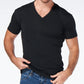 The Manhattan V-Neck t-shirt in black made from sustainable practices and eco-friendly fabric
