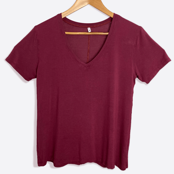 Woman's casual v-neck t-shirt made from sustainable fabric